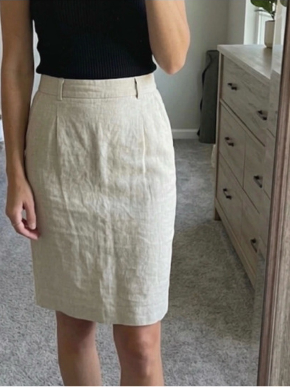 Ellen Tracy Light Cream Linen Pencil Skirt